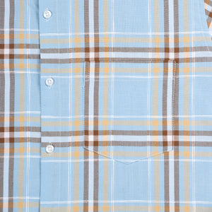 Men's Blue and Beige Checks Pattern Cotton Shirt