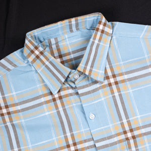 Men's Blue and Beige Checks Pattern Cotton Shirt