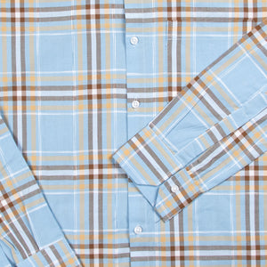 Men's Blue and Beige Checks Pattern Cotton Shirt