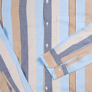 Men's Blue And Brown Stripes Pattern Cotton Shirt