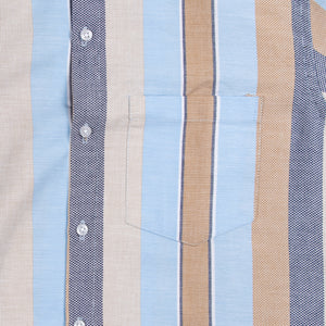 Men's Blue And Brown Stripes Pattern Cotton Shirt