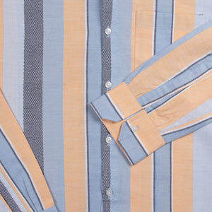 Men's Blue And Beige Stripes Pattern Cotton Shirt