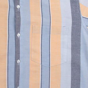 Men's Blue And Beige Stripes Pattern Cotton Shirt