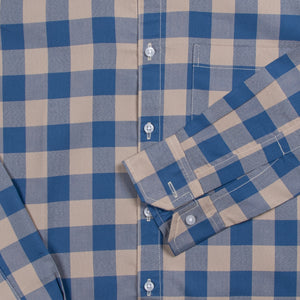 Men's Blue And Beige Checks Patter Cotton Shirt