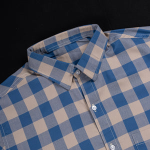 Men's Blue And Beige Checks Patter Cotton Shirt