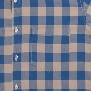 Men's Blue And Beige Checks Patter Cotton Shirt