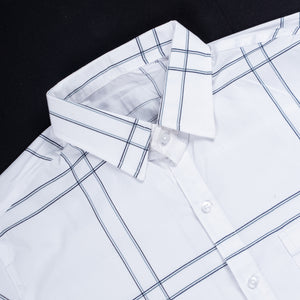 Men's White And Blue Checks Pattern Cotton Shirt