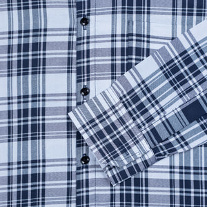 Men's Blue and White Checks Pattern Cotton Shirt