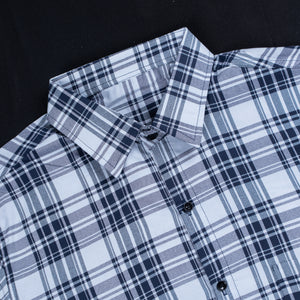 Men's Blue and White Checks Pattern Cotton Shirt