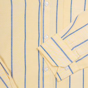 Men's Light Yellow And Blue Stripe Pattern Cotton Shirt