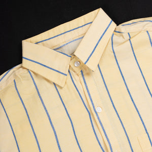 Men's Light Yellow And Blue Stripe Pattern Cotton Shirt