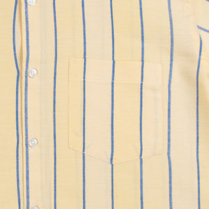 Men's Light Yellow And Blue Stripe Pattern Cotton Shirt