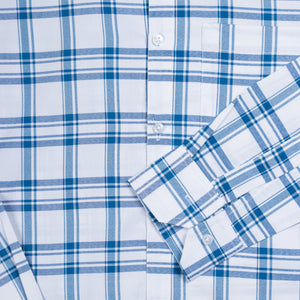 Men's White And Blue Checks Pattern Cotton Shirt