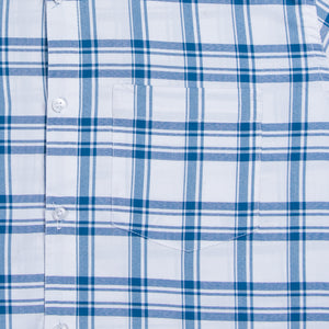 Men's White And Blue Checks Pattern Cotton Shirt