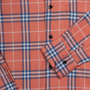 Men's Rust And Blue Checks Pattern Shirt