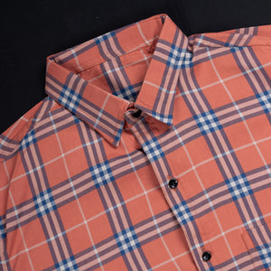 Men's Rust And Blue Checks Pattern Shirt