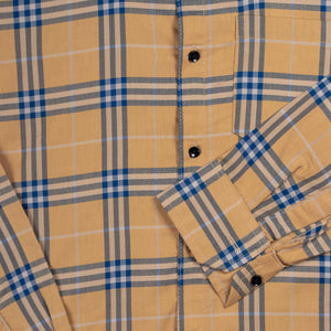 Men's Yellow And Blue Checks Pattern Cotton Shirt