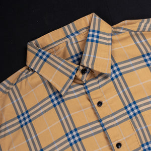 Men's Yellow And Blue Checks Pattern Cotton Shirt