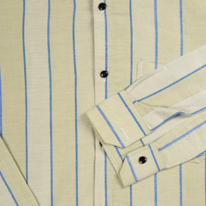 Men's Light Yellow And Blue Stripe Pattern Cotton Shirt