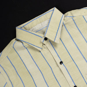 Men's Light Yellow And Blue Stripe Pattern Cotton Shirt