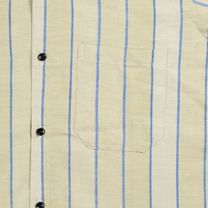 Men's Light Yellow And Blue Stripe Pattern Cotton Shirt