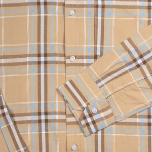 Men's Beige And Brown Checks Pattern Cotton Shirt