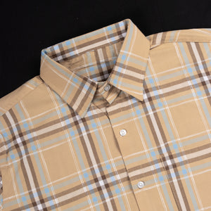 Men's Beige And Brown Checks Pattern Cotton Shirt