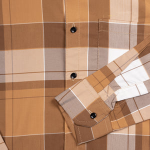 Men's Dark Beige And Brown Checks Pattern Cotton Shirt