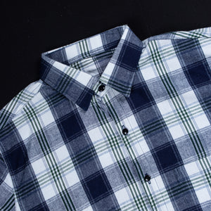 Men's Blue And Green Checks Pattern Cotton Shirt