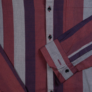 Men's Red And Grey Stripes Pattern Cotton Shirt