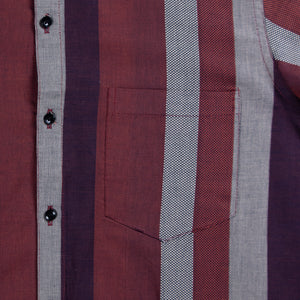 Men's Red And Grey Stripes Pattern Cotton Shirt