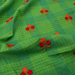 Jungle Geen And Red Checks Pattern Dyed Embroidery Cotton Fabric