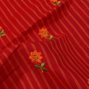 Red And Orange Stripes Pattern Dyed Embroidery Cotton Fabric