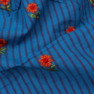 Orange And Blue Stripes Pattern Dyed Embroidery Cotton Fabric