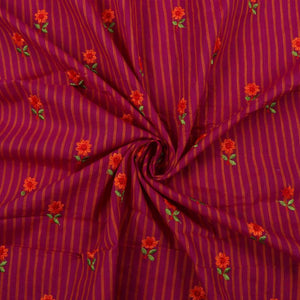 Maroon And Orange Stripes Pattern Dyed Embroidery Cotton Fabric