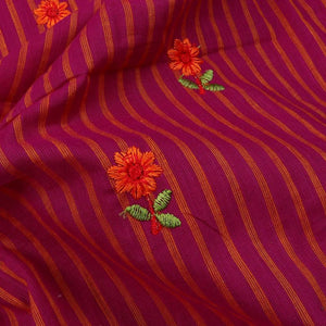 Maroon And Orange Stripes Pattern Dyed Embroidery Cotton Fabric