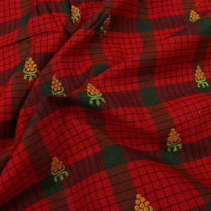 Red And Green Checks Pattern Dyed Embroidery Cotton Fabric