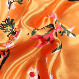 Mustard Yellow And  Red Floral Pattern Digital Print Ultra Satin Fabric