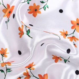White And  Saffron Floral Pattern Digital Print Ultra Satin Fabric