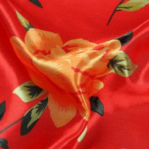 Bright Red And  Orange Floral Pattern Digital Print Ultra Satin Fabric