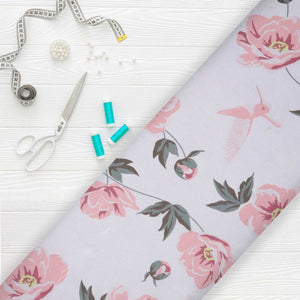 White And Rose Pink Floral Pattern Digital Print Ultra Satin Fabric