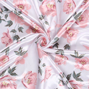 White And Rose Pink Floral Pattern Digital Print Ultra Satin Fabric