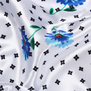 White And Royal Blue Floral Pattern Digital Print Ultra Satin Fabric