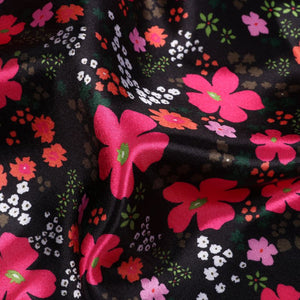 Salmon Pink And  Green Calico Pattern Digital Print Ultra Satin Fabric