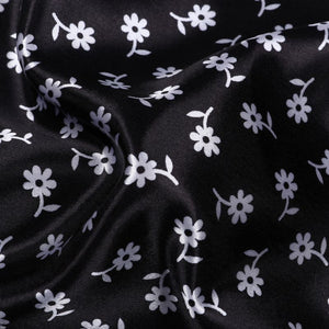 Black And  White Floral Pattern Digital Print Ultra Satin Fabric