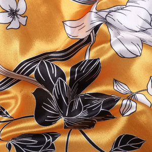 Mustard Yellow And  White Floral Pattern Digital Print Ultra Satin Fabric