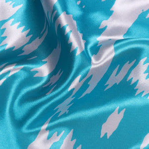 Turquoise And  White Abstract Pattern Digital Print Ultra Satin Fabric