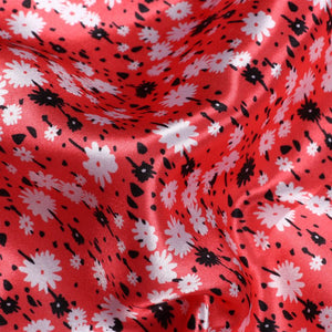 Salmon Red And  White Calico Pattern Digital Print Ultra Satin Fabric