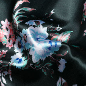 Black And Light Blue Floral Pattern Digital Print Ultra Satin Fabric