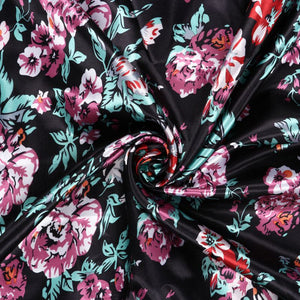 Black And Dark Violet Floral Pattern Digital Print Ultra Satin Fabric